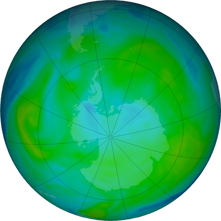 Antarctic ozone map for 23 January 2020